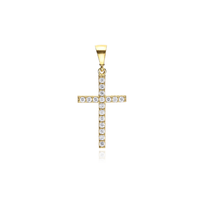 Colgante cruz Oro 18k y circonitas "Ahlen"