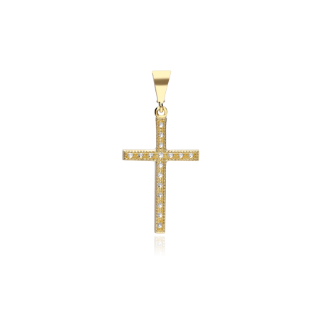 Colgante cruz Oro 18k y circonitas "Ahlen"