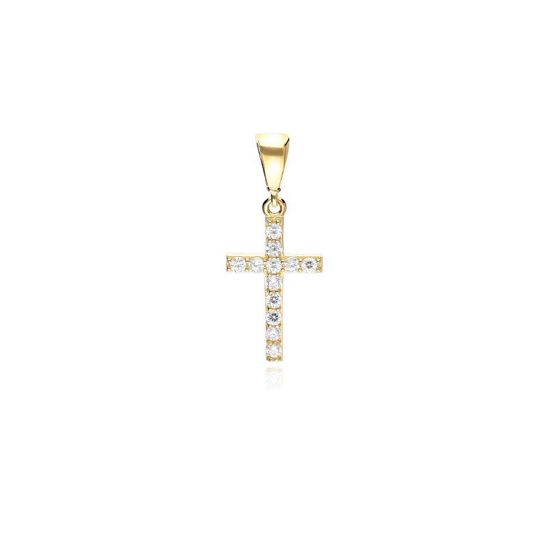 Colgante cruz Oro 18k y circonitas "Ahlen"