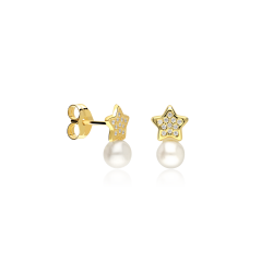 Pendientes Oro 18k circonitas y perlas "Misty"