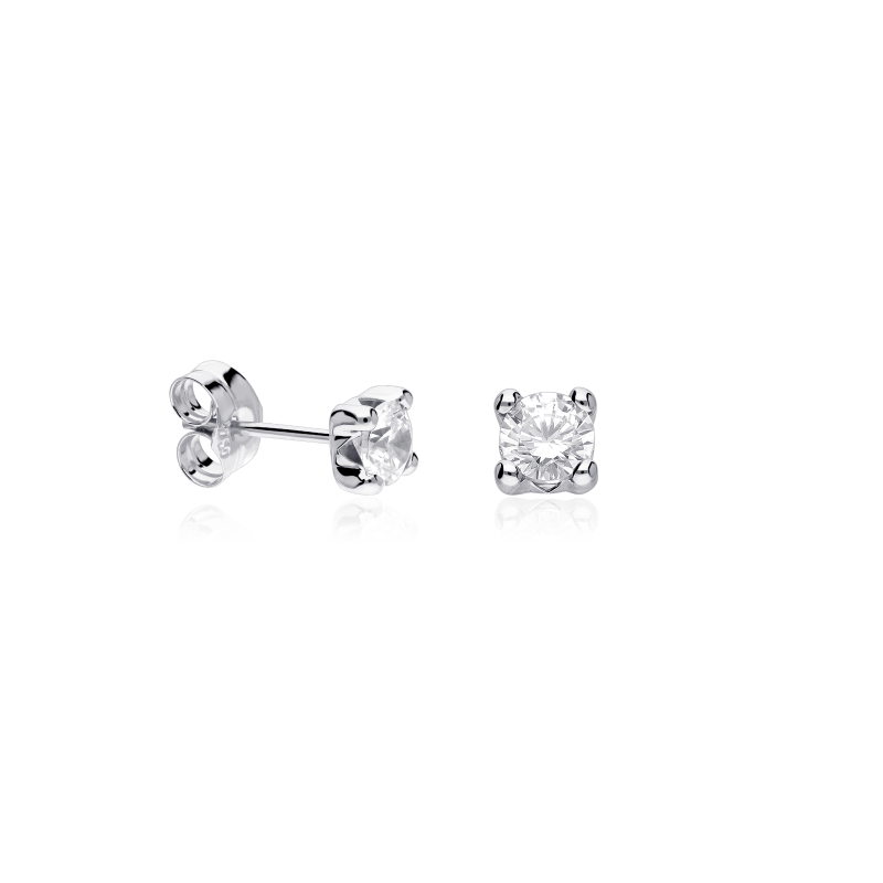 Pendientes Oro Blanco 18k y circonitas 4mm "Four"