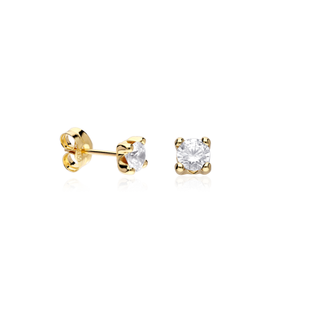 Pendientes Oro 18k y circonitas 4mm "Four"