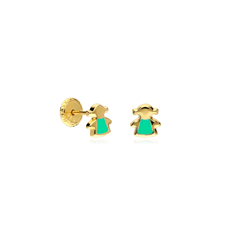 Pendientes Oro 18k y esmalte "Green Girl"