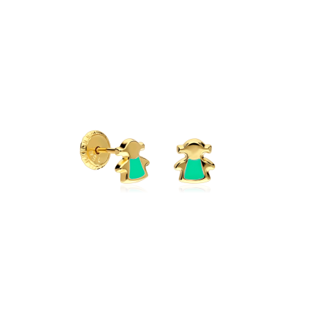 Pendientes Oro 18k y esmalte "Green Girl"