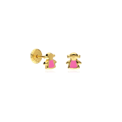 Pendientes Oro 18k y esmalte "Pink Girl"