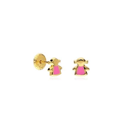 Pendientes Oro 18k y esmalte "Pink Girl"