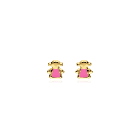 Pendientes Oro 18k y esmalte "Pink Girl"