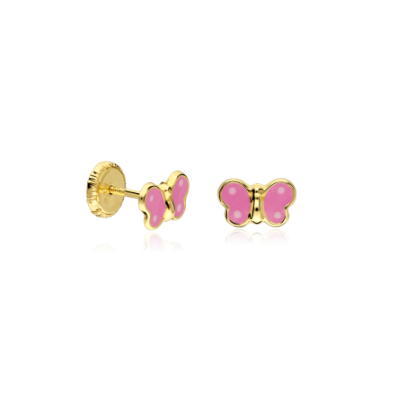 Pendientes "Pink fly" en Oro 18k y Esmalte