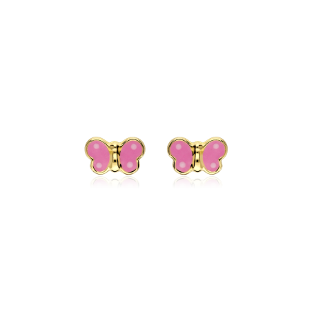 Pendientes "Pink fly" en Oro 18k y Esmalte