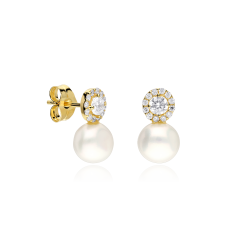 Pendientes Oro 18k circonitas y perlas "Ice Star Pearl"