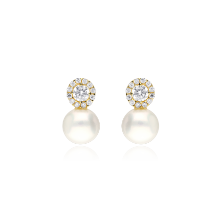 Pendientes Oro 18k circonitas y perlas "Ice Star Pearl"