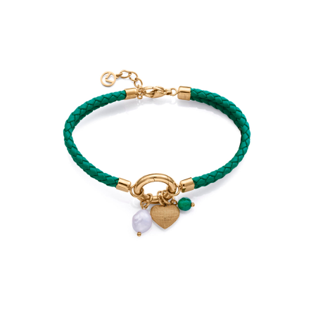 Pulsera Viceroy Acero Dorado Piel Tranzada Verde 14285P01016