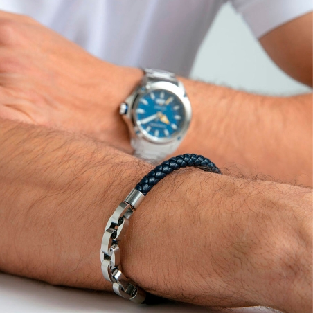 Pulsera Viceroy Acero Y Piel Azul Trenzada 14311P01013