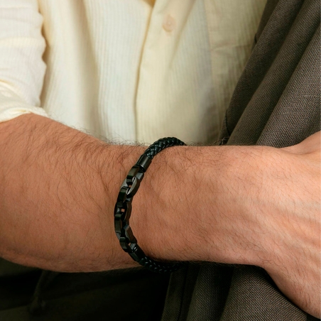 Pulsera Viceroy Acero Y Piel Negra Trenzada 14311P01010