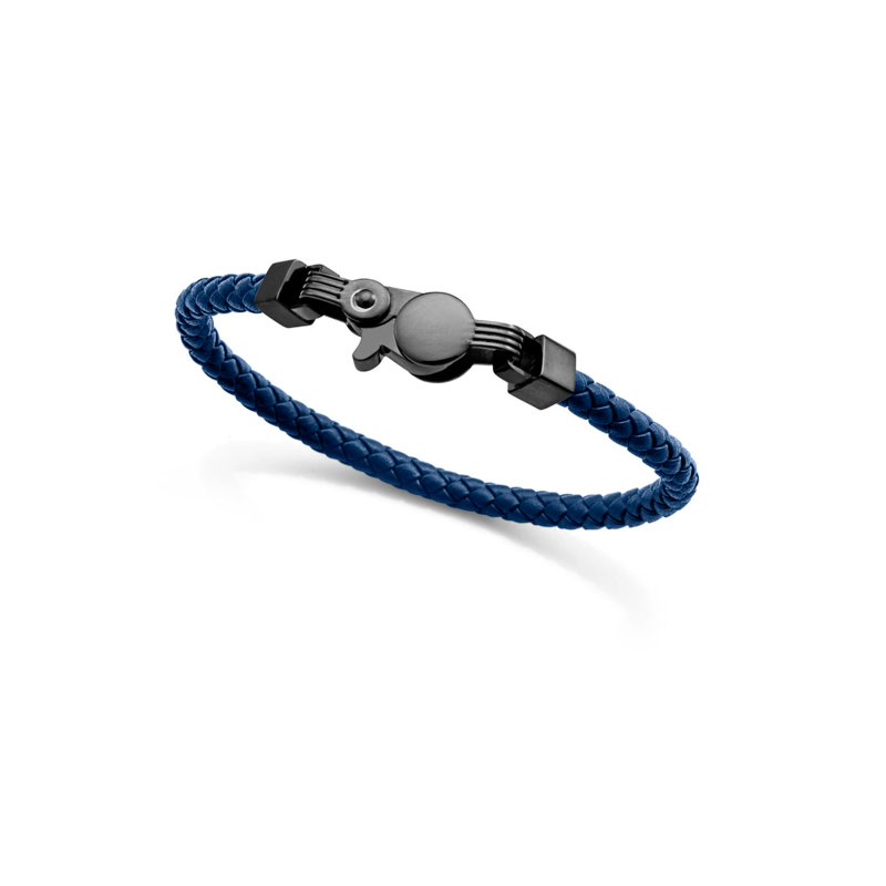 Pulsera Viceroy Acero Negro Y Piel Azul Trenzada 15181P01013