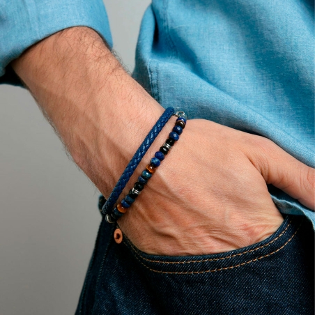 Pulsera Viceroy Acero Negro Y Piel Azul Trenzada 15181P01013