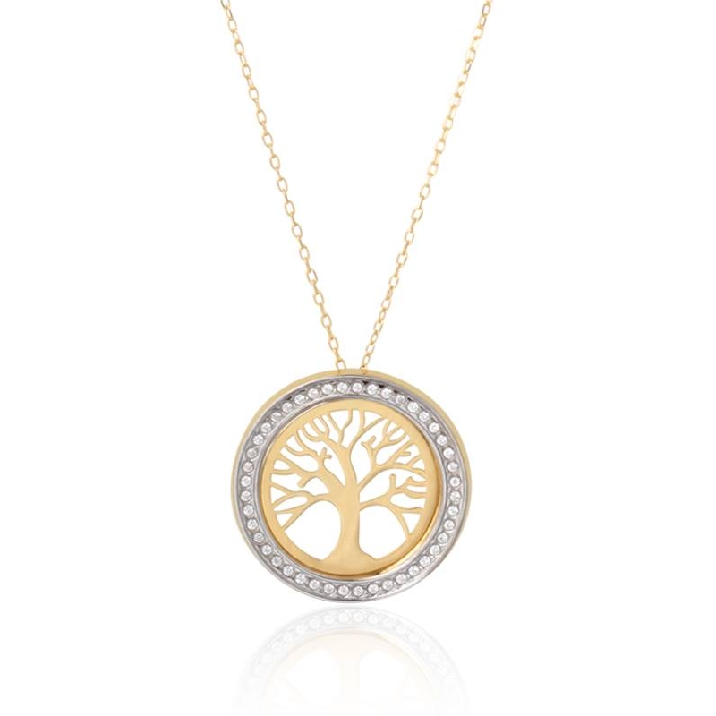 Gargantilla Árbol de la vida Oro bicolor 18k y circonitas