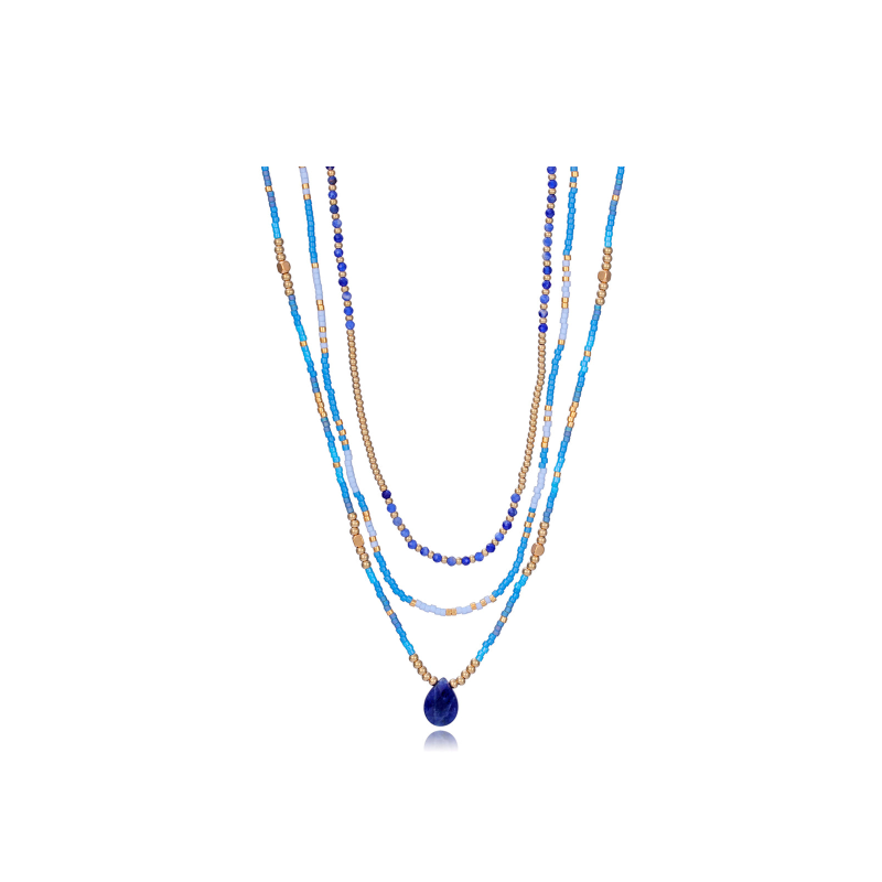 Collar Viceroy Triple Acero Dorado Y Piedras Azules 14277C01013