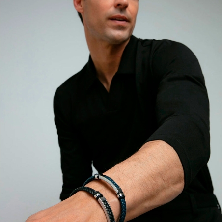 Pulsera Viceroy Acero y Piel Trenzada Negra 14310P01010