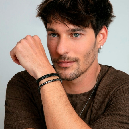 Pulsera Viceroy Acero y Piel Trenzada Negra 14299P01010