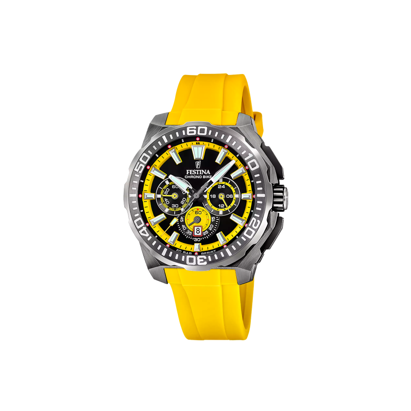 Reloj Festina Chrono Bike Negro Correa Caucho Amarillo F20725/1