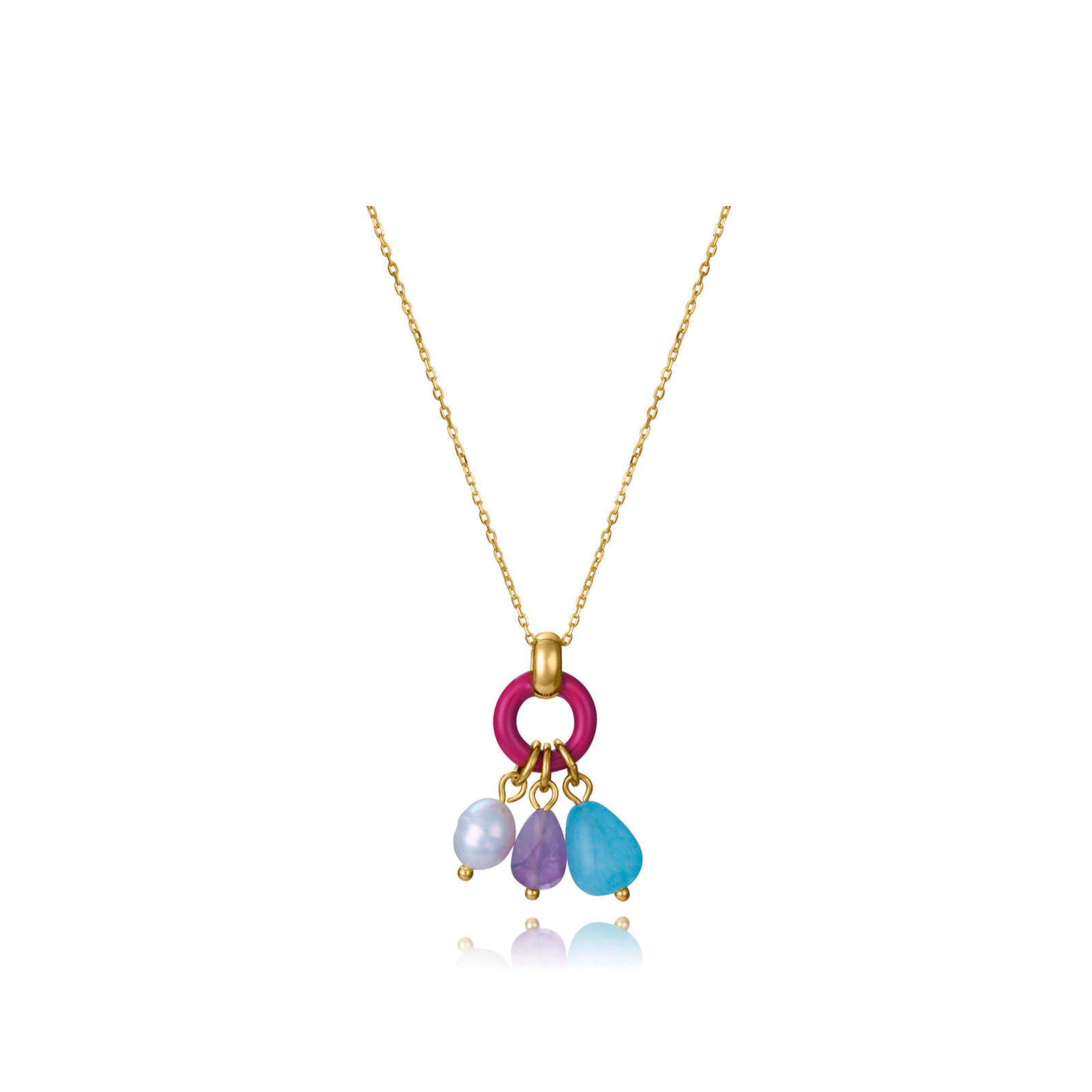Collar Trend de plata con baño de oro y circonitas de colores
