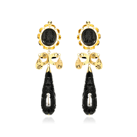PEND LARGOS NEGROS TALLADOS LAZO ORO 18K