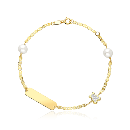 Pulsera Oro 18k circonitas y perlas "Baby Bear"