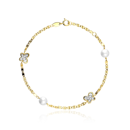 Pulsera Oro 18k y perlas "Mariposas"