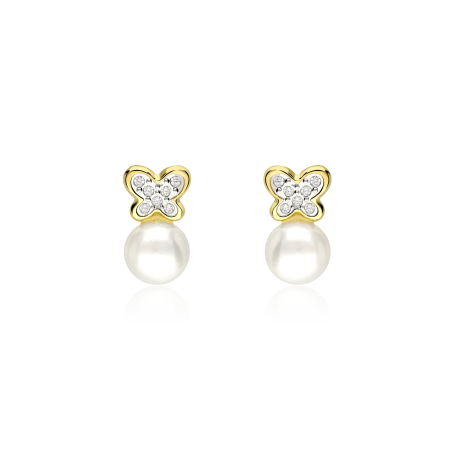 Pendientes Oro 18k Perlas Cultivadas "Mariposas"