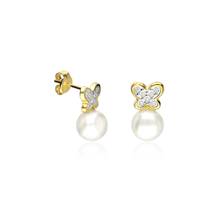 Pendientes Oro 18k Perlas Cultivadas "Mariposas"