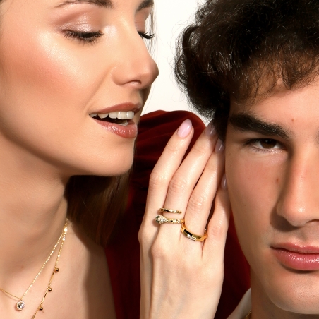 Anillo Oro 18k y Circonitas "Bambú"