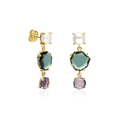 Pendientes Plata baño Perla y piedra "Naru"