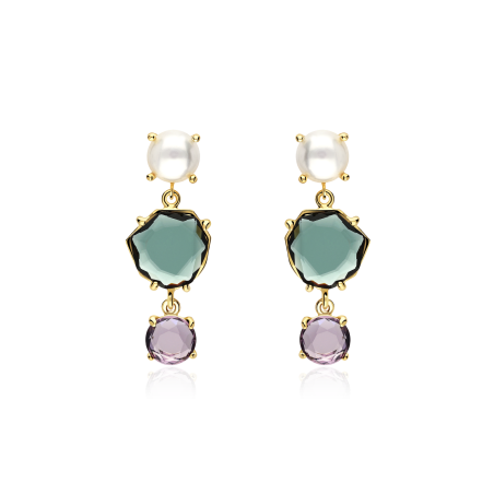 Pendientes Plata baño Perla y piedra "Naru"