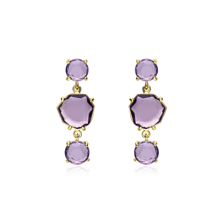 Pendientes Plata baño y piedras moradas "Nara"