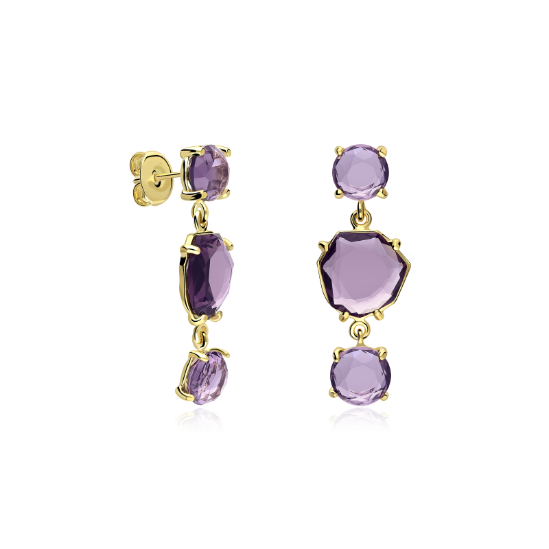 Pendientes Plata baño y piedras moradas "Nara"