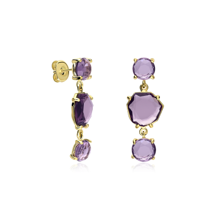 Pendientes Plata baño y piedras moradas "Nara"