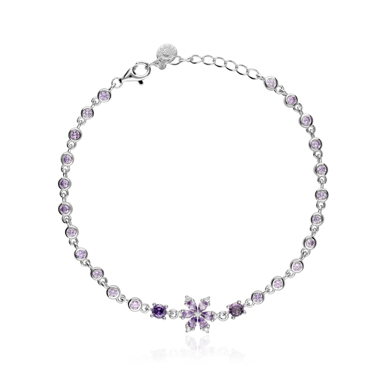 Pulsera Plata primera ley y circonitas "Purple Mood"