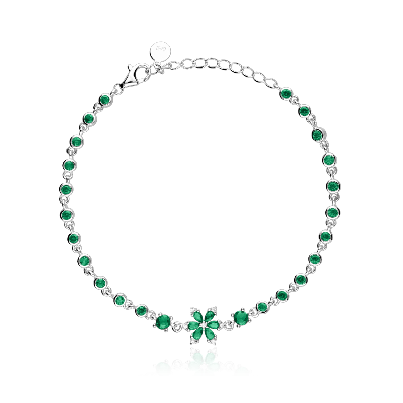 Pulsera Plata primera ley y circonitas "Green Pulse"