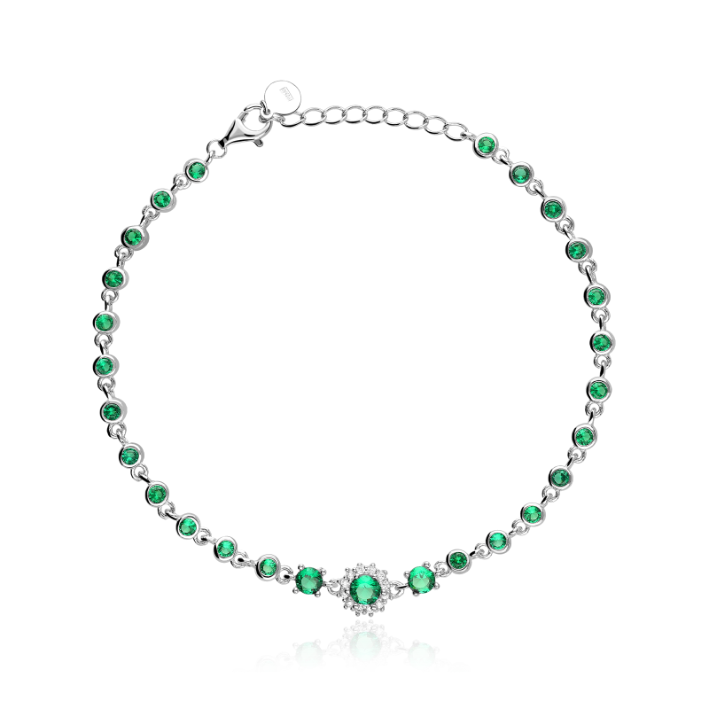 Pulsera Plata primera ley y circonitas "Esmeralia"