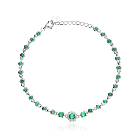Pulsera Plata primera ley y circonitas "Esmeralia"