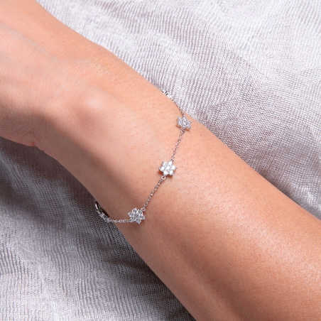 Pulsera Viceroy Plata Baño Rodio Flores Y Circonitas 13209P000-30