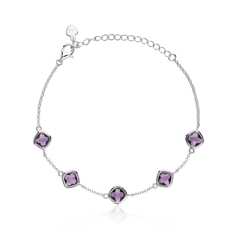 Pulsera Plata primera ley y circonitas violetas "Mulberry"