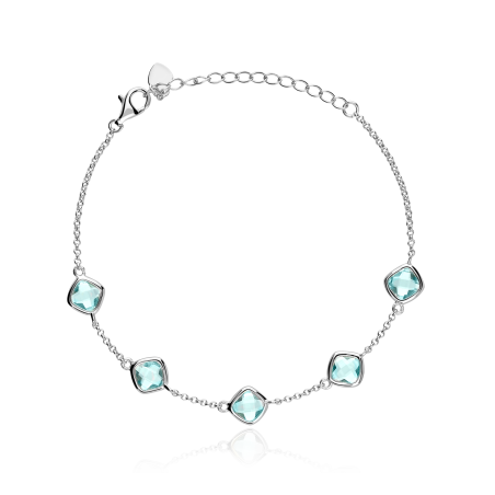 Pulsera Plata primera ley y circonitas aguamarina "Aqua"