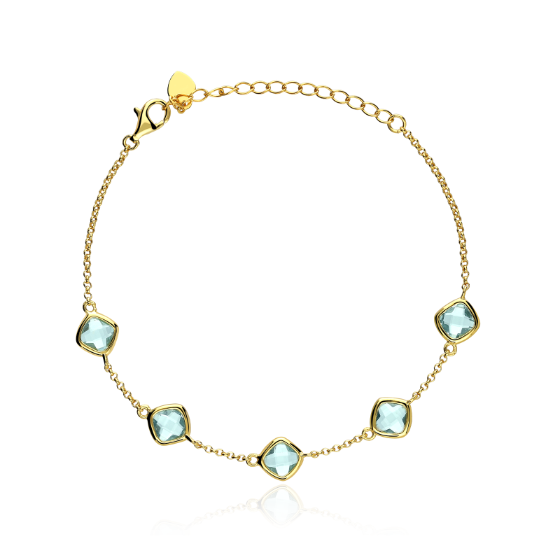 Pulsera Plata primera ley y circonitas aguamarina "Aqua"