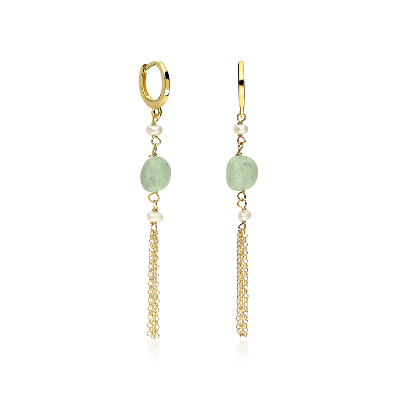 Pendientes Plata y baño Oro perlas "Grün"
