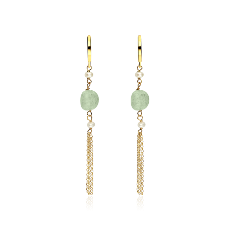 Pendientes Plata y baño Oro perlas "Grün"