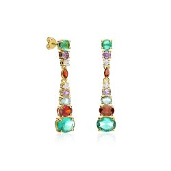 Pendientes Plata baño Perla y piedras "Frida"