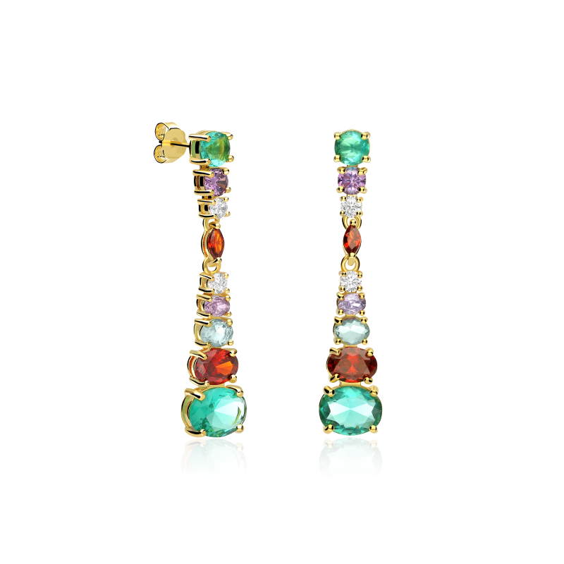 Pendientes Plata baño Perla y piedras "Frida"