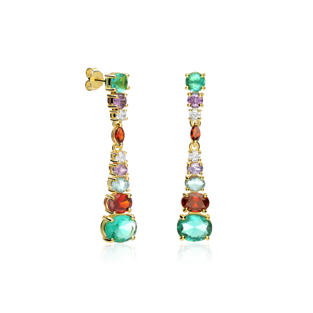 Pendientes Plata baño Perla y piedras "Frida"
